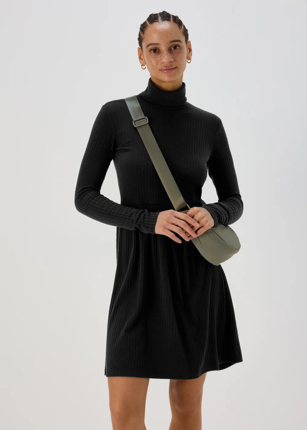 Black High Neck Ribbed Dress - 8 Image 1