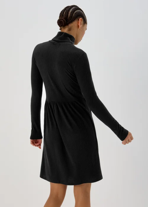 Black High Neck Ribbed Dress - 8 Image 2