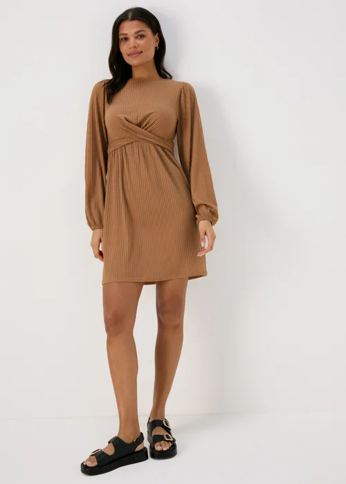 Camel Twist Front Skater Dress - 8 Image 4