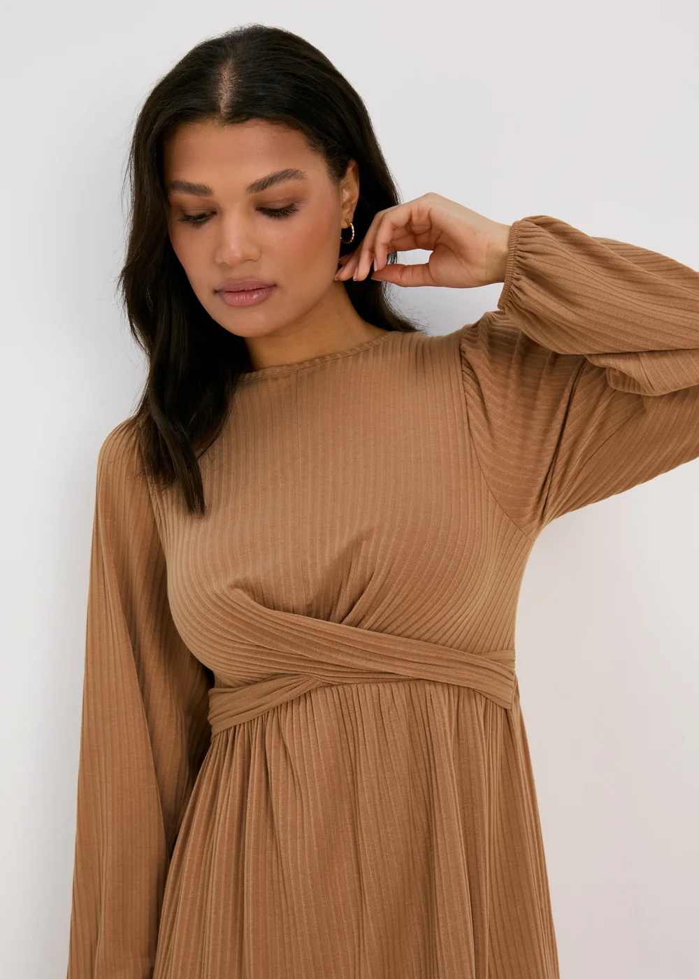 Camel Twist Front Skater Dress - 8 Image 3