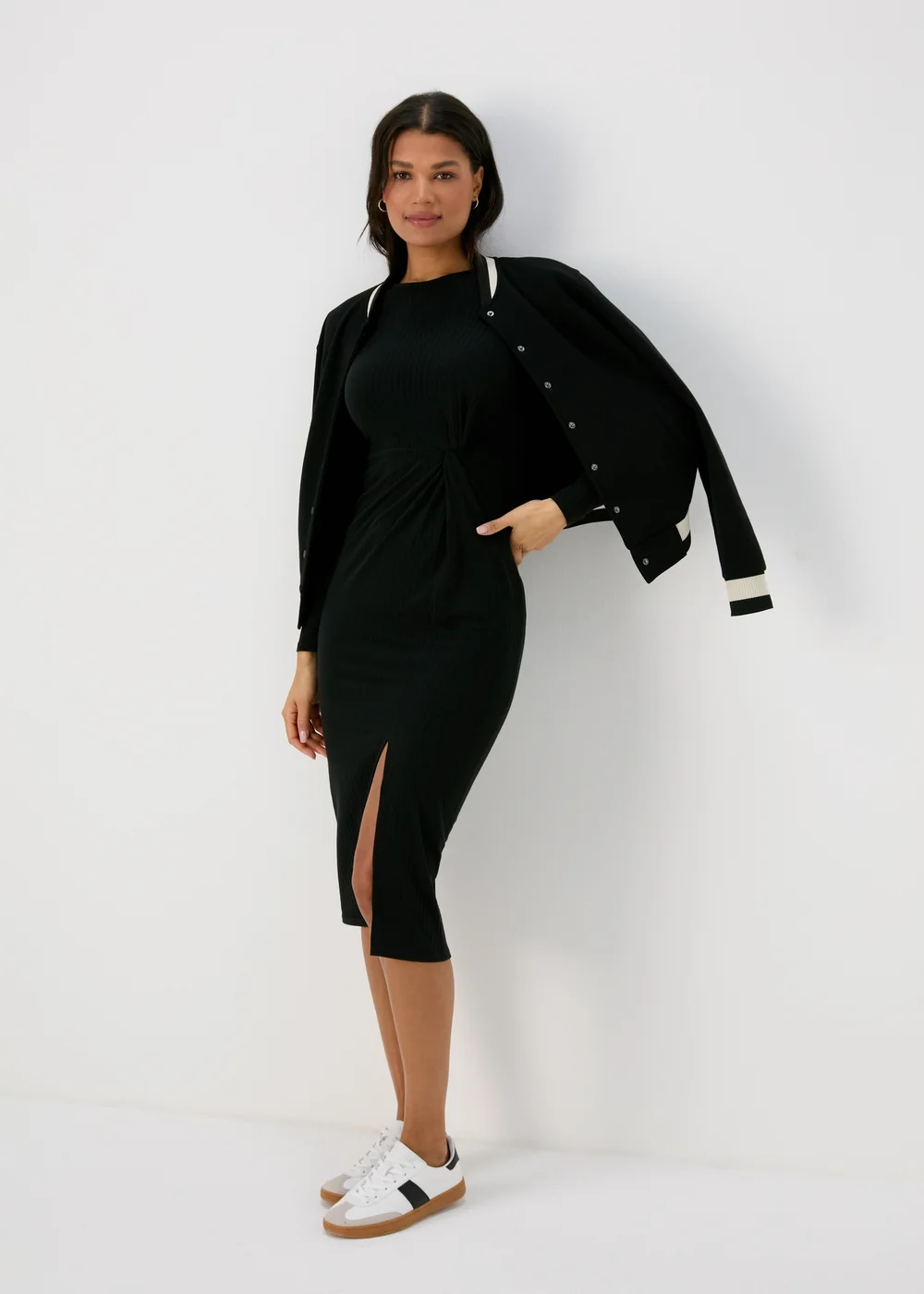 Black Knot Detail Ribbed Midi Dress - 8 Image 4