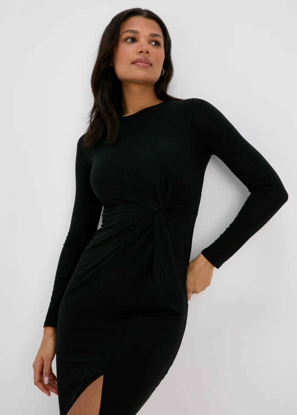 Black Knot Detail Ribbed Midi Dress - 8 Image 1