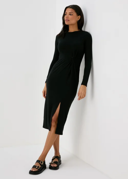 Black Knot Detail Ribbed Midi Dress - 8 Image 3