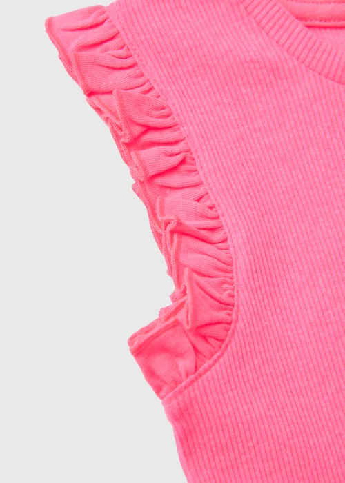 Girls Hot Pink Ribbed Frill Vest (1-7yrs) - 1-1.5 Yrs Image 2