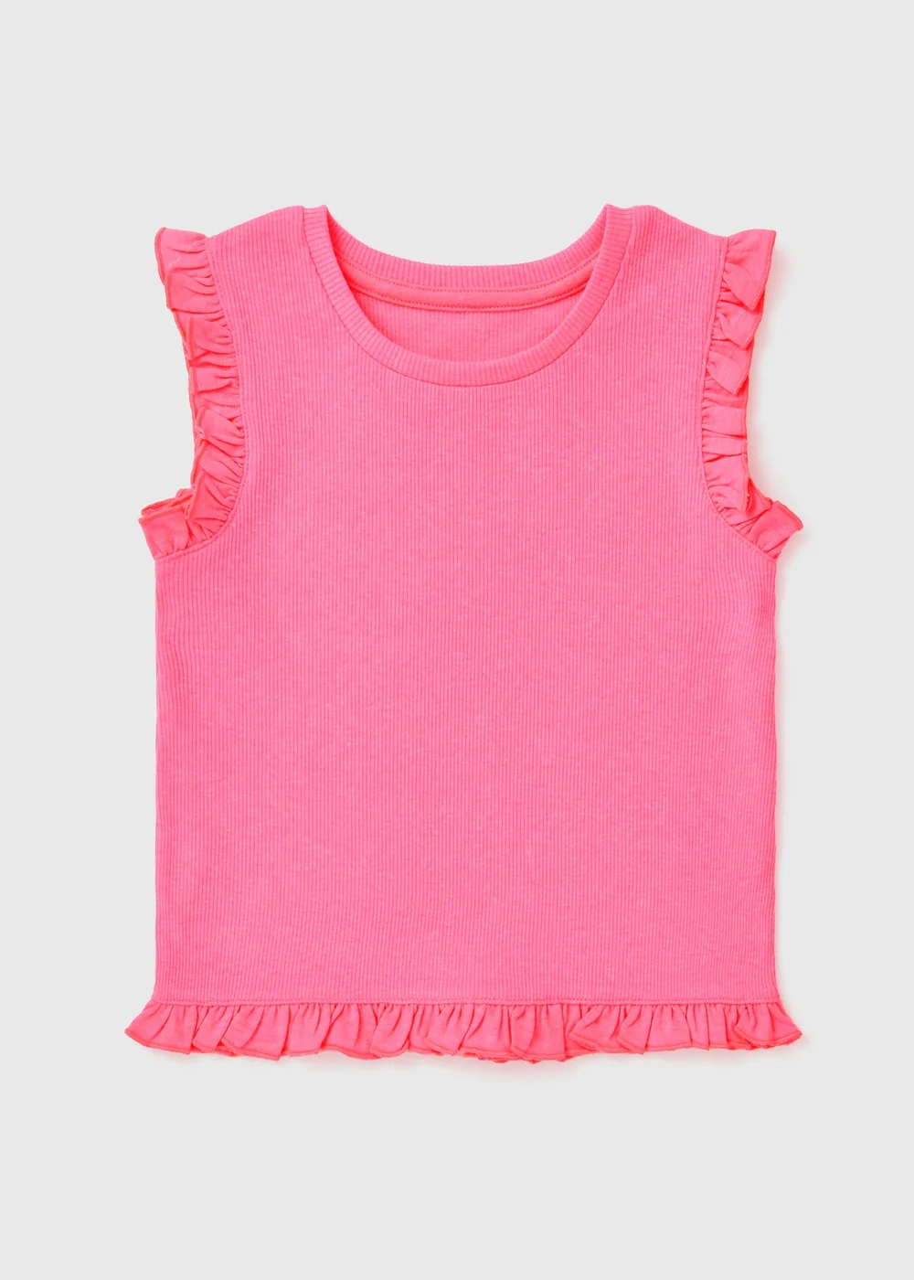 Girls Hot Pink Ribbed Frill Vest (1-7yrs) - 1-1.5 Yrs Image 1