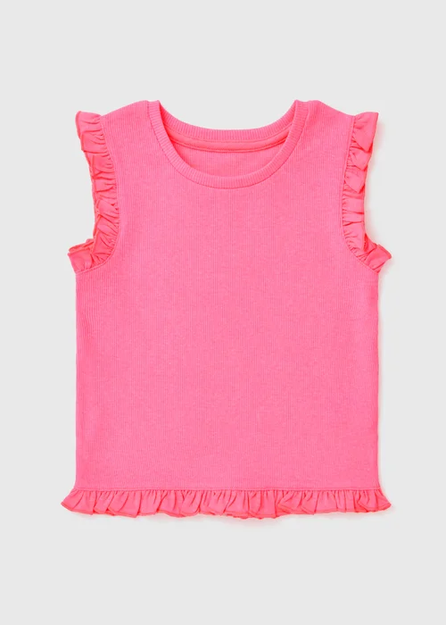 Girls Hot Pink Ribbed Frill Vest (1-7yrs) - 1-1.5 Yrs Image 1