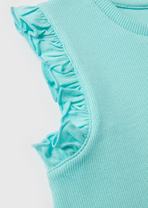 Girls Aqua Ribbed Frill Vest (1-7yrs) - 1 to 1 half years Image 2