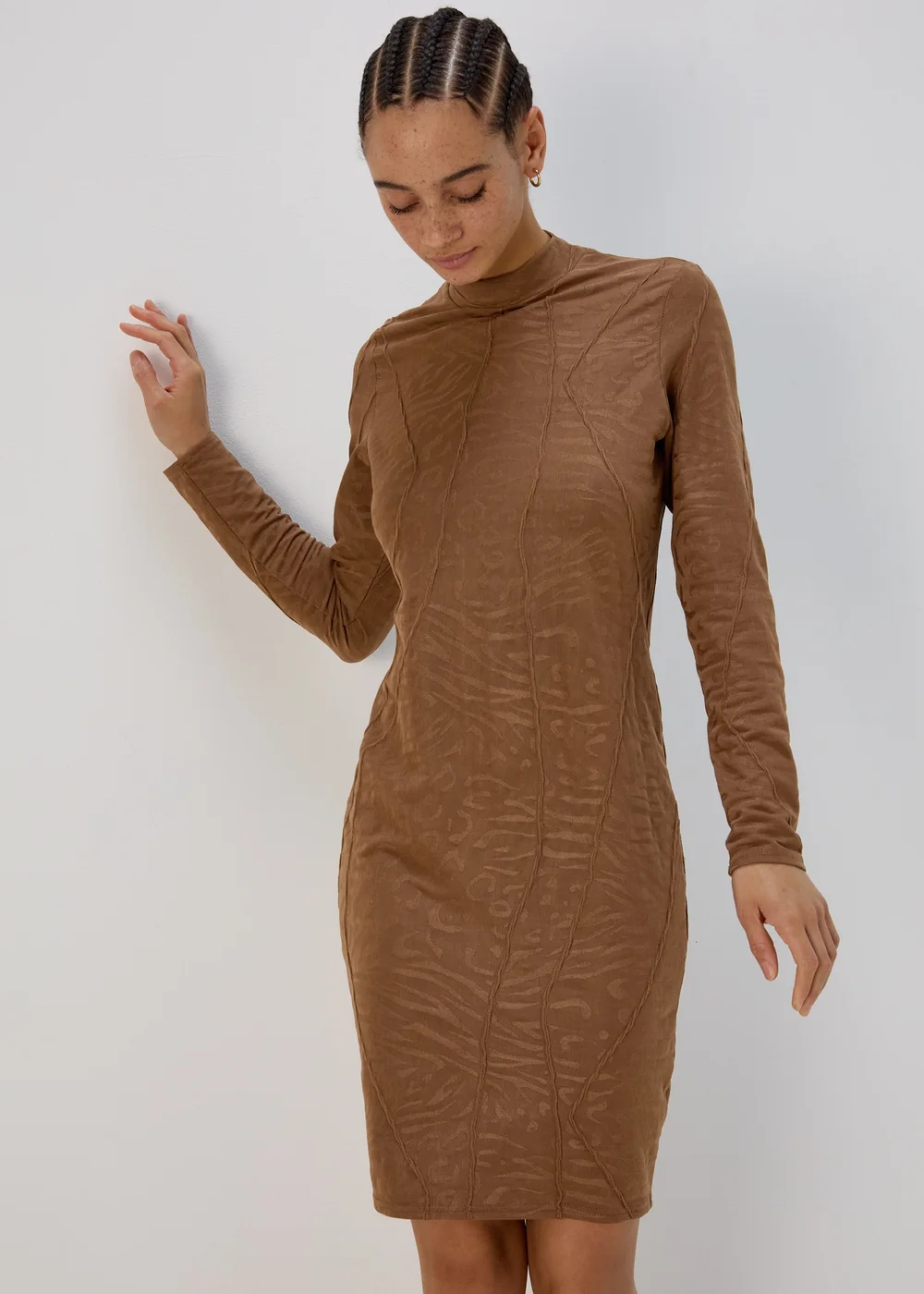 Brown Animal Print Jacquard Dress - 8 Image 1
