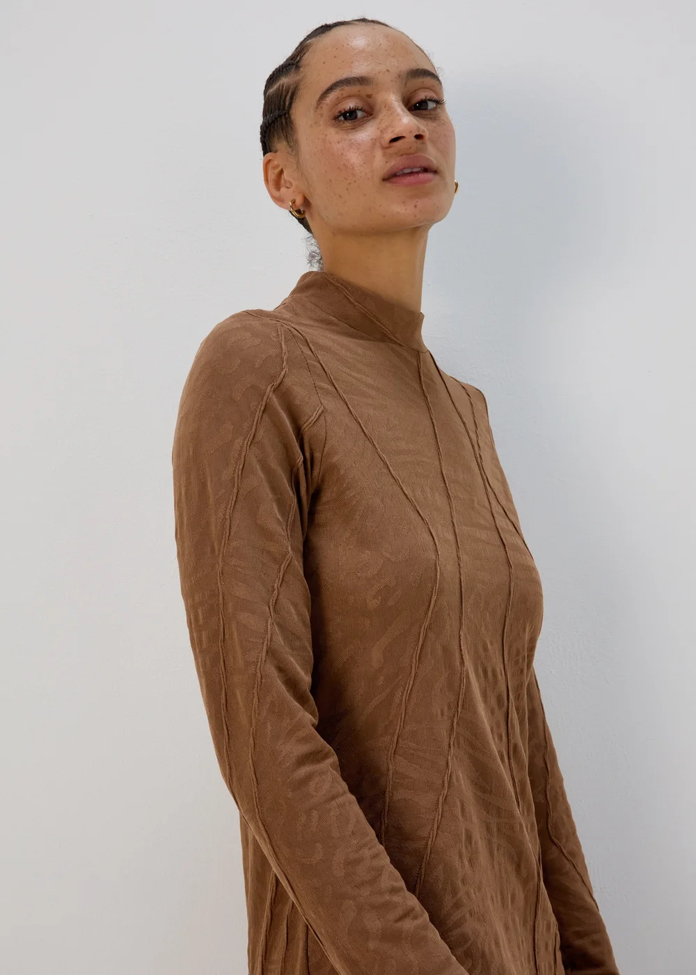 Brown Animal Print Jacquard Dress - 8 Image 3