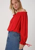 Red Tie Neck Bardot Top - Size 8 Image 3