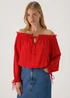 Red Tie Neck Bardot Top - Size 8 Image 1