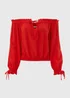 Red Tie Neck Bardot Top - Size 8 Image 5