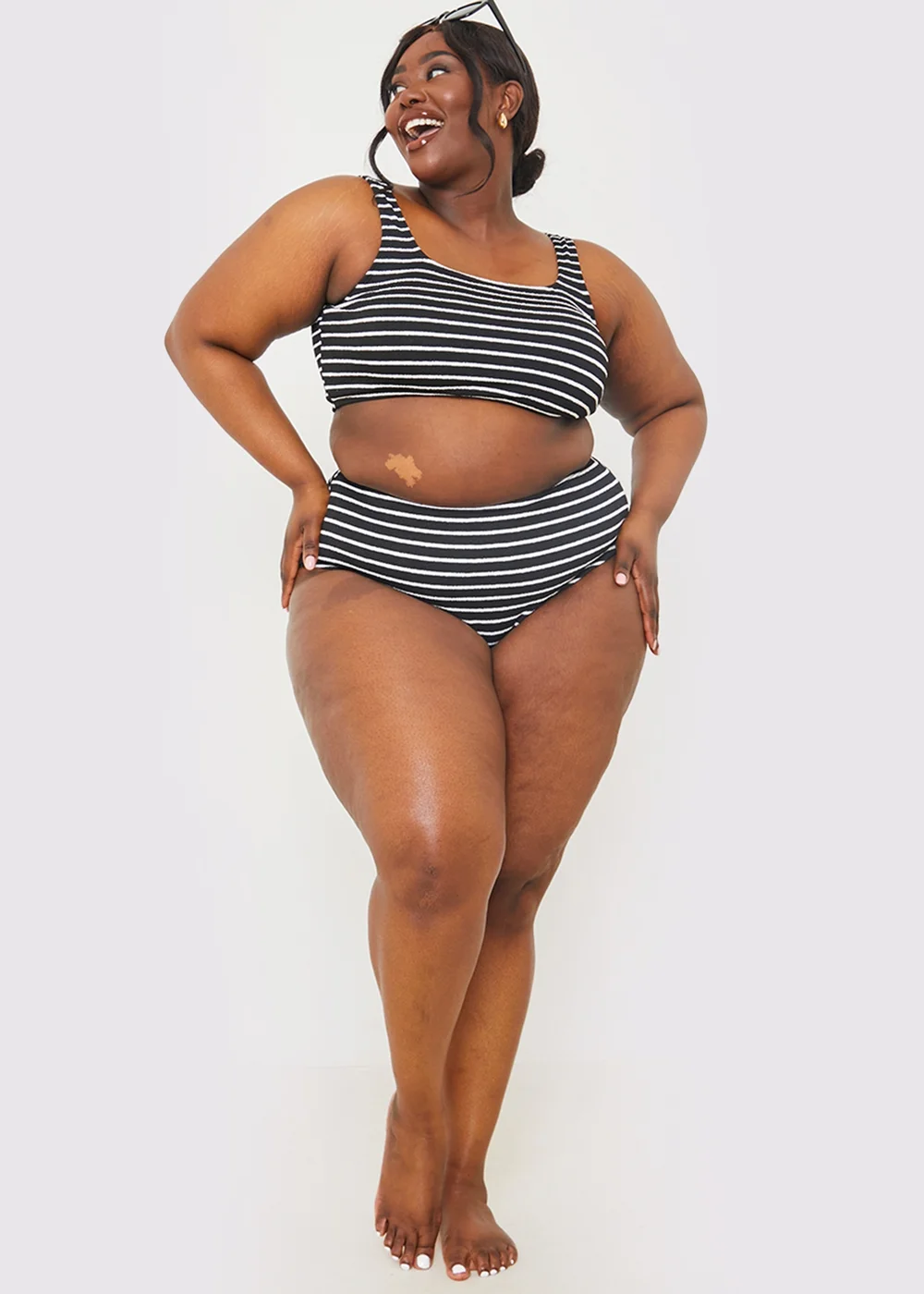 In The Style Black Crinkle Stripe Bikini Bottom - Size 8 Image 5