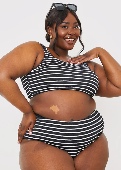 In The Style Black Crinkle Stripe Bikini Bottom - Size 8 Image 4