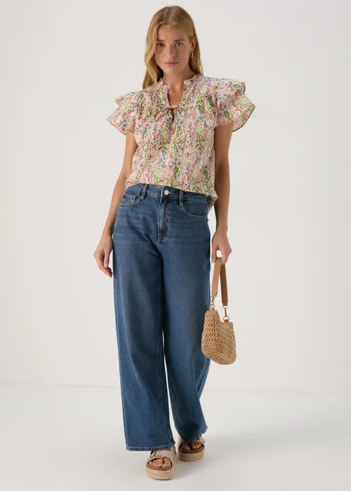 Multicolour Floral Frill Sleeve Blouse - 8 Image 4
