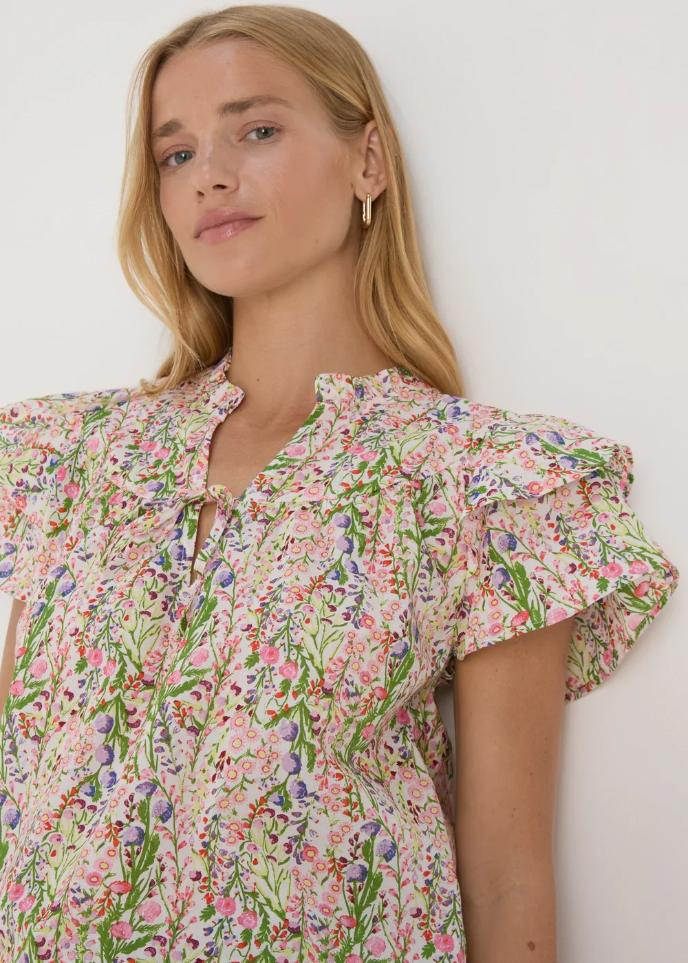 Multicolour Floral Frill Sleeve Blouse - 8 Image 3