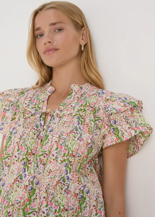 Multicolour Floral Frill Sleeve Blouse - 8 Image 3