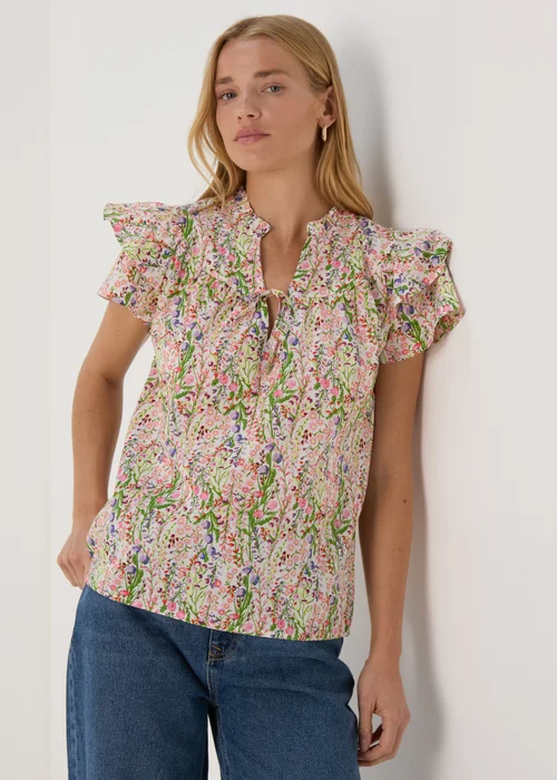 Multicolour Floral Frill Sleeve Blouse - 8 Image 1