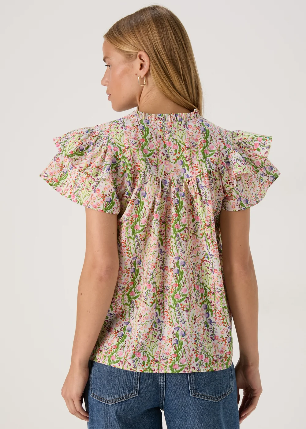 Multicolour Floral Frill Sleeve Blouse - 8 Image 2