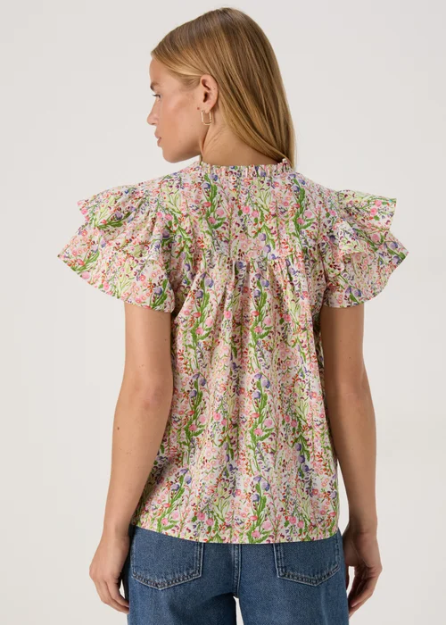 Multicolour Floral Frill Sleeve Blouse - 8 Image 2
