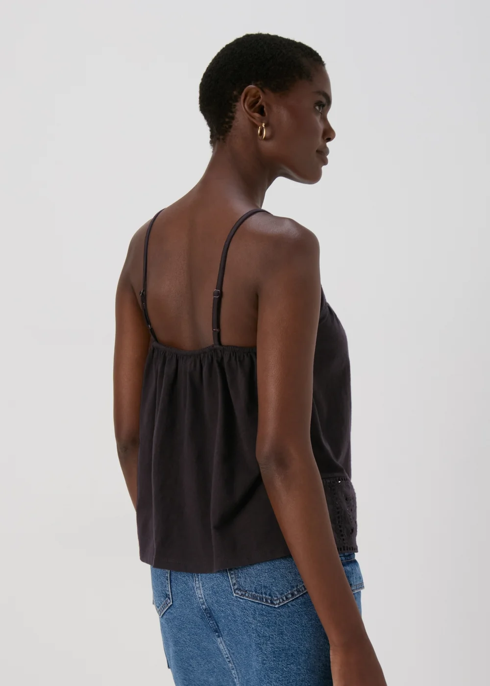 Black Lace Detail Cami Top - Size 8 Image 2