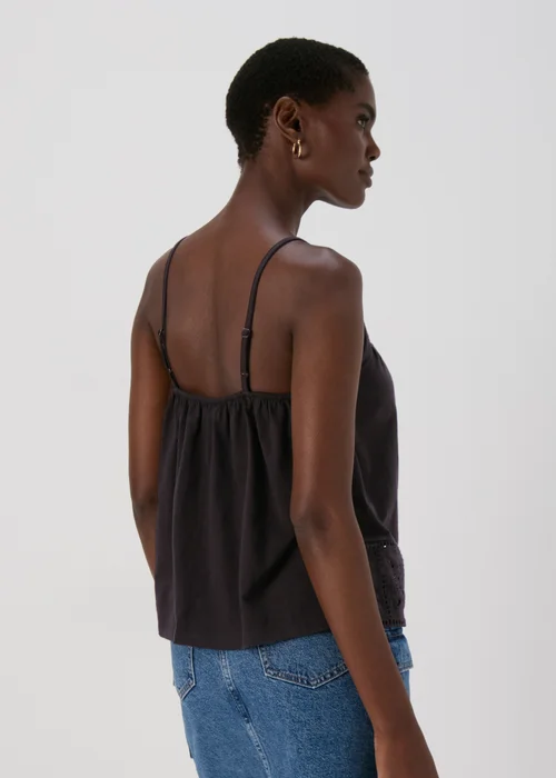 Black Lace Detail Cami Top - Size 8 Image 2