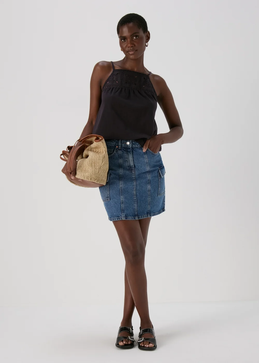 Black Lace Detail Cami Top - Size 8 Image 4