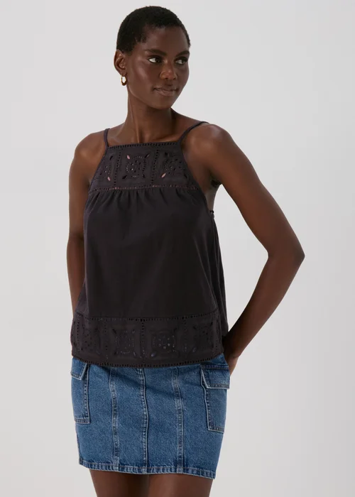 Black Lace Detail Cami Top - Size 8 Image 1