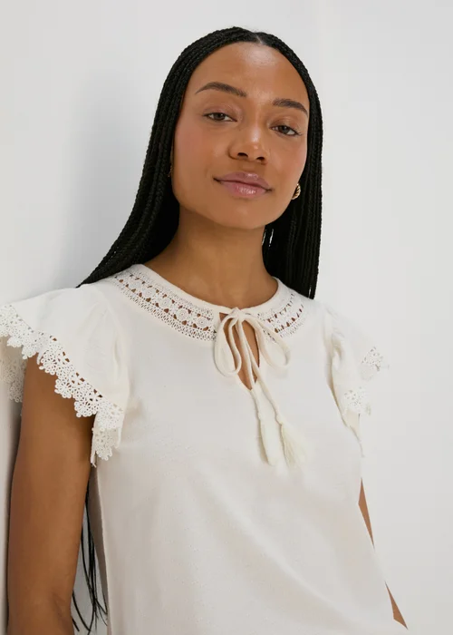 Cream Textured Lace Top - 8 Image 3