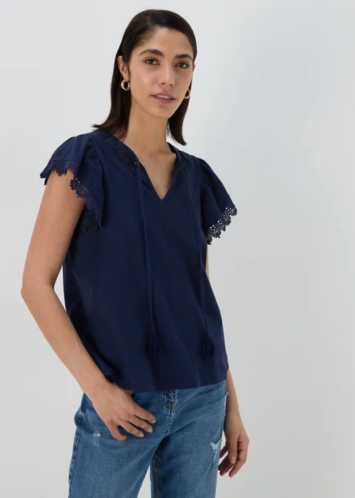 Navy Textured Lace Top - 8 Image 1