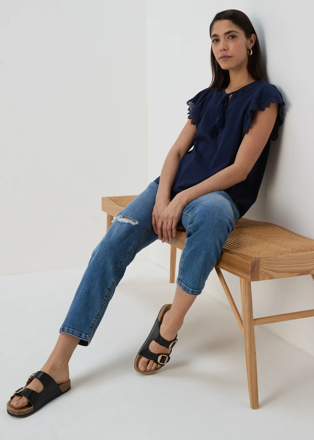 Navy Textured Lace Top - 8 Image 4