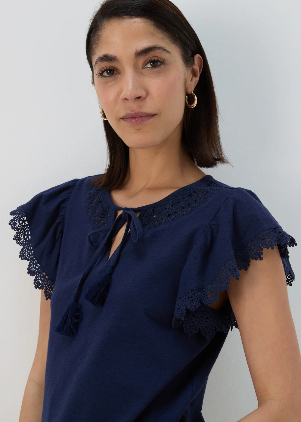 Navy Textured Lace Top - 8 Image 3