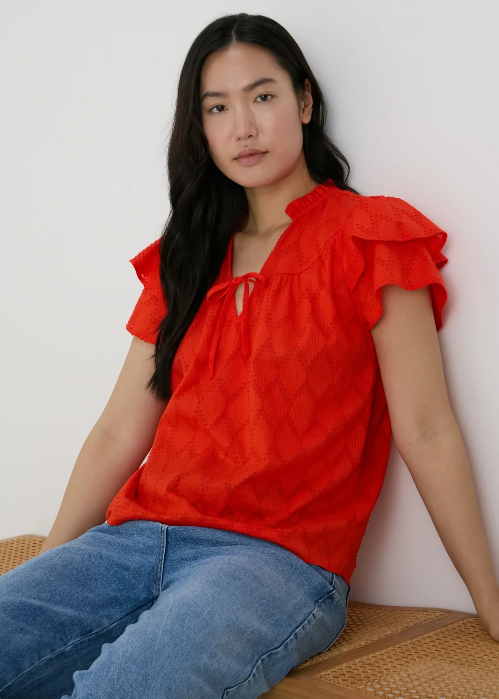 Red Ruffle Sleeve Blouse - 8 Image 1