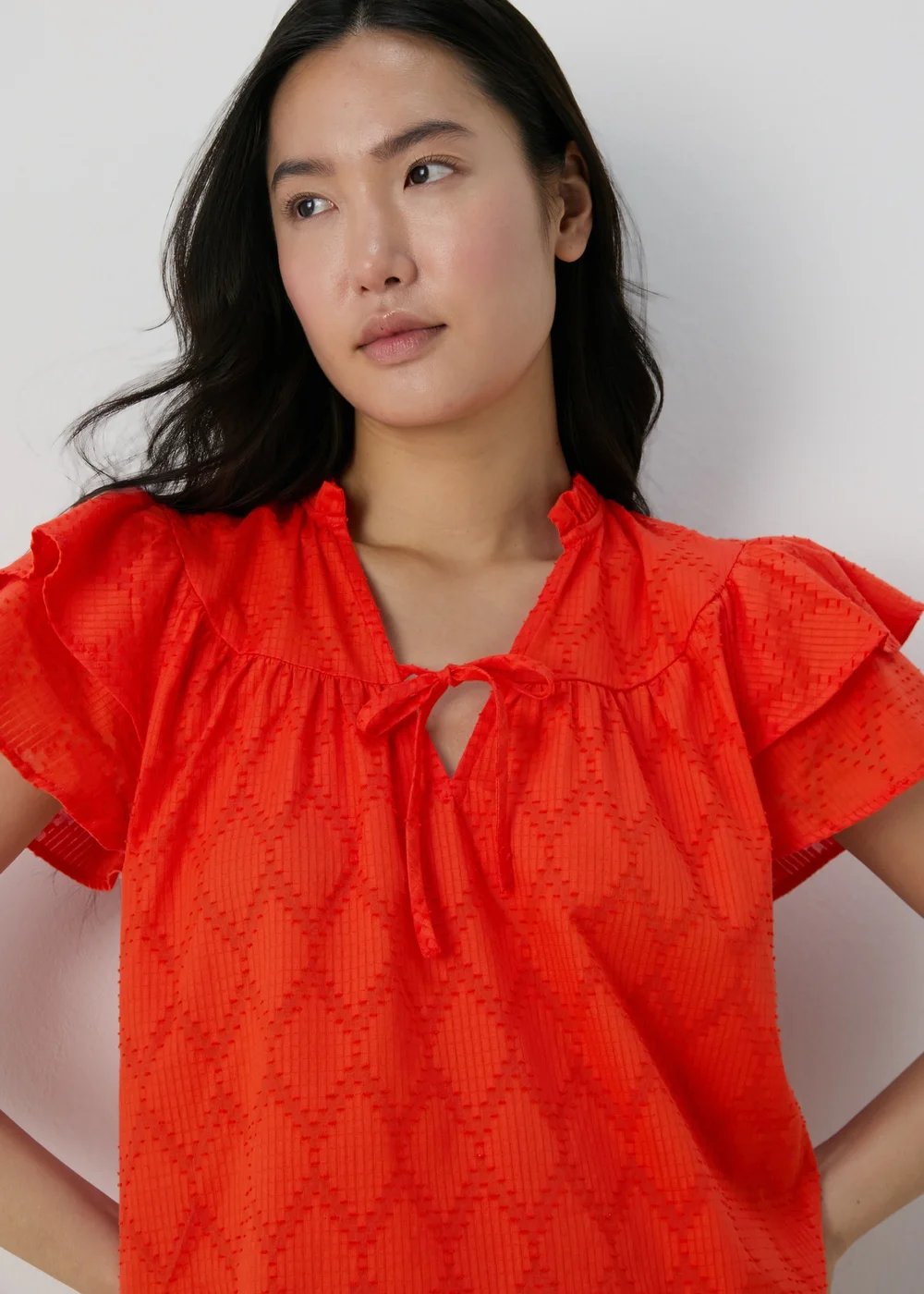 Red Ruffle Sleeve Blouse - 8 Image 3