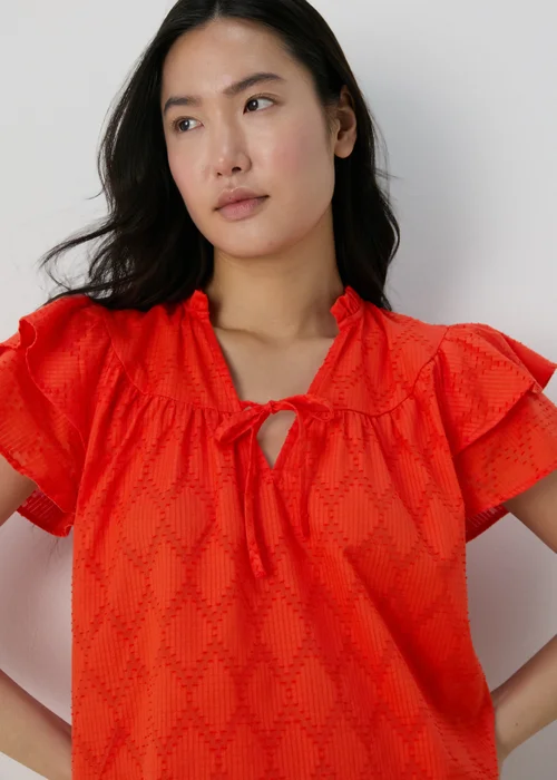 Red Ruffle Sleeve Blouse - 8 Image 3