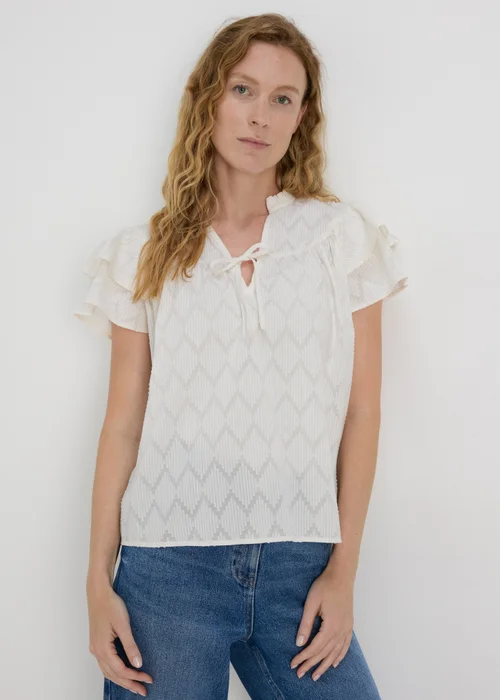 Cream Ruffle Sleeve Blouse - 8 Image 1