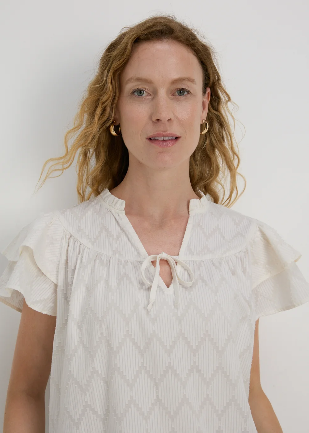 Cream Ruffle Sleeve Blouse - 8 Image 3