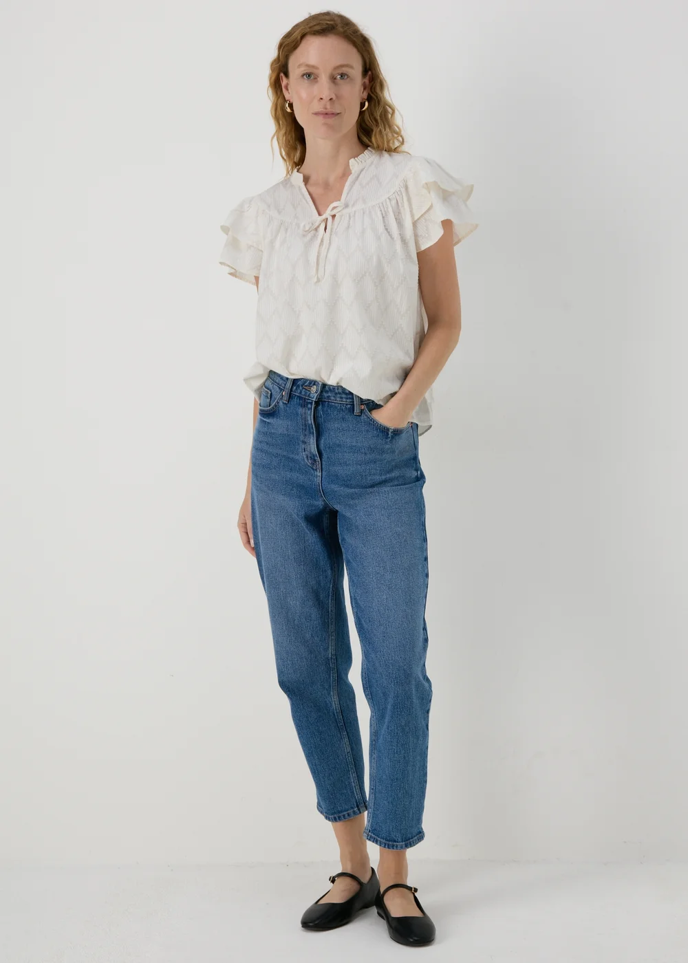 Cream Ruffle Sleeve Blouse - 8 Image 4