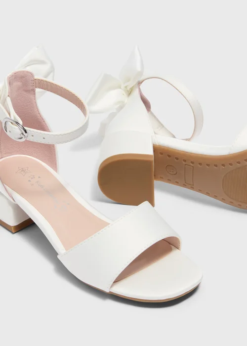 Girls White Bow Block Heel Sandals (Younger 10-Older 2) - Size 1 Image 2