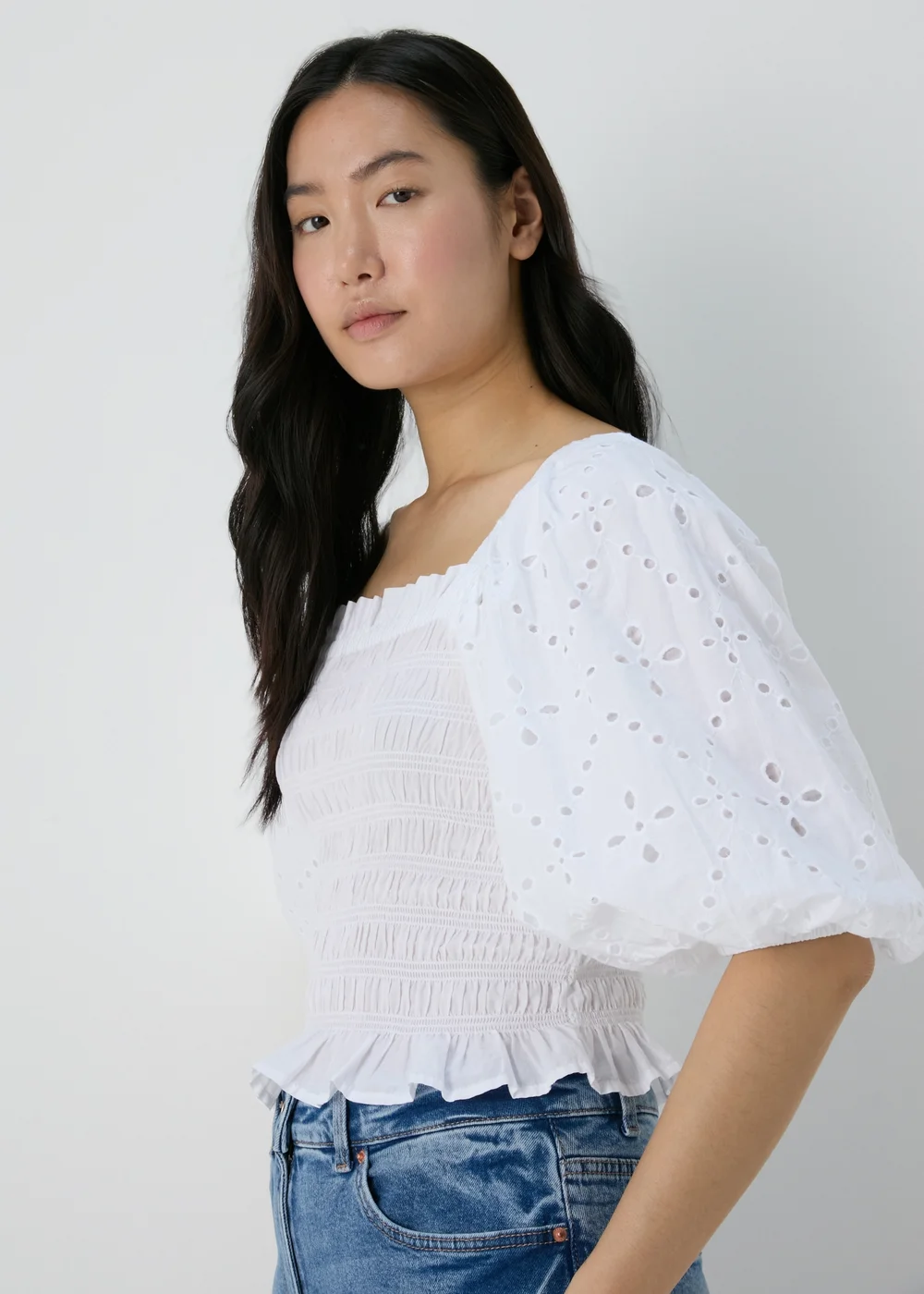 White Embroidery Puff Sleeve Blouse - 8 Image 3