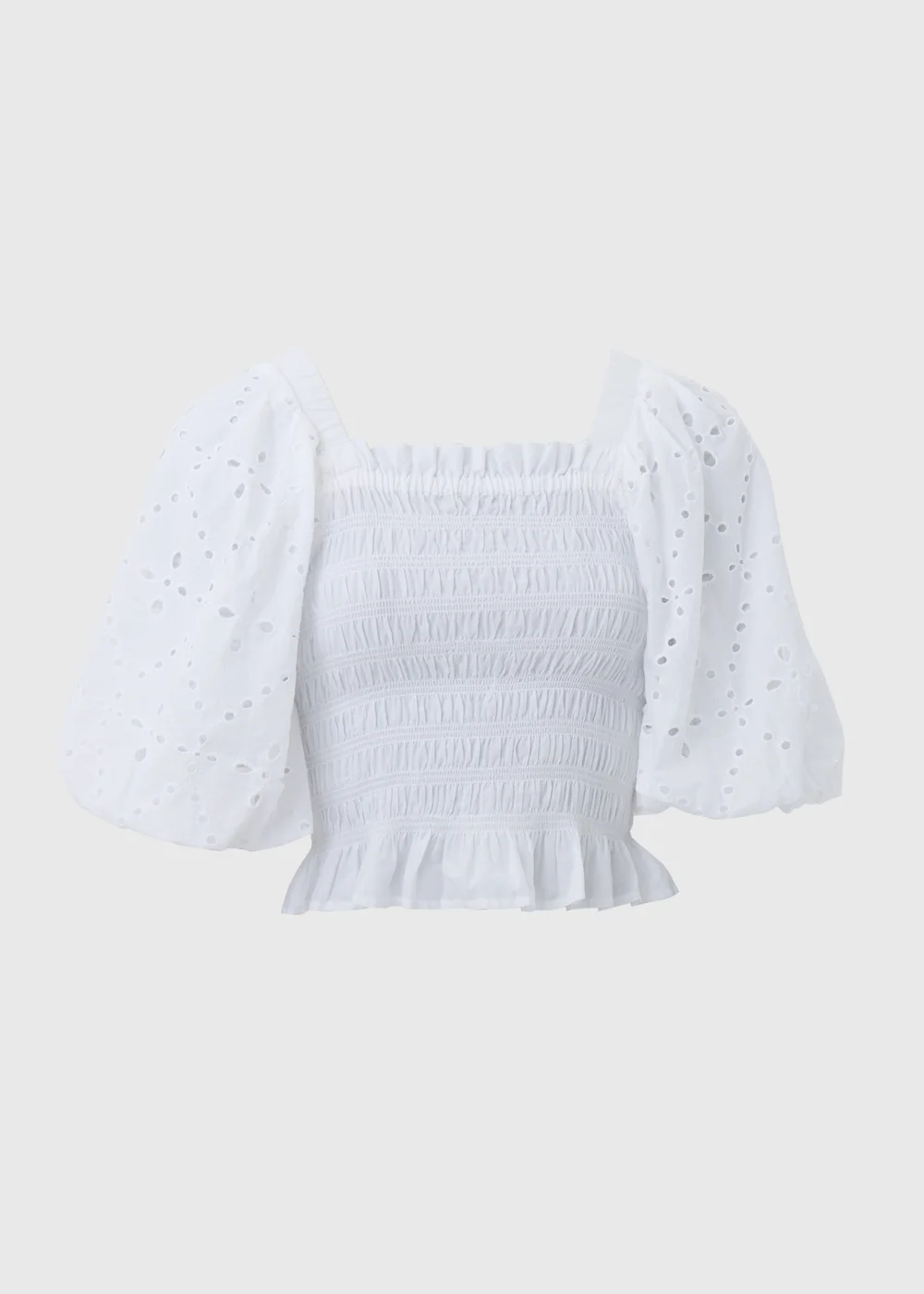 White Embroidery Puff Sleeve Blouse - 8 Image 5