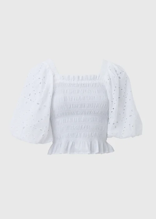 White Embroidery Puff Sleeve Blouse - 8 Image 5