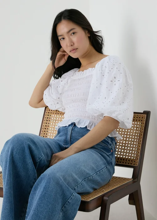 White Embroidery Puff Sleeve Blouse - 8 Image 1