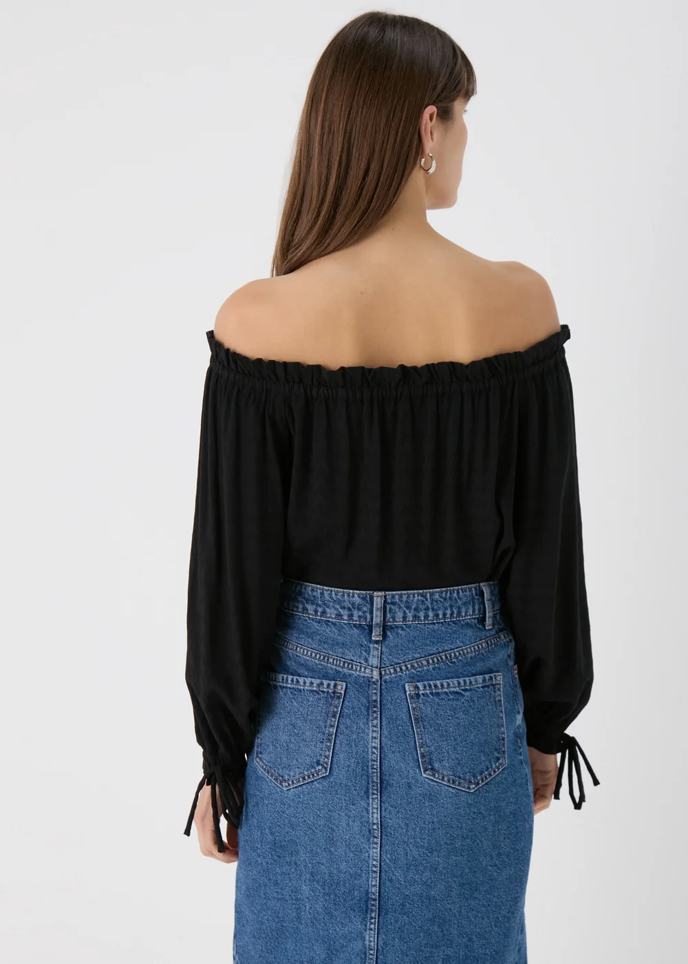 Black Tie Neck Bardot Top - 8 Image 4