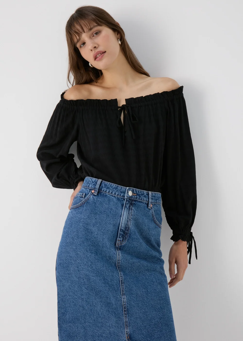 Black Tie Neck Bardot Top - 8 Image 1