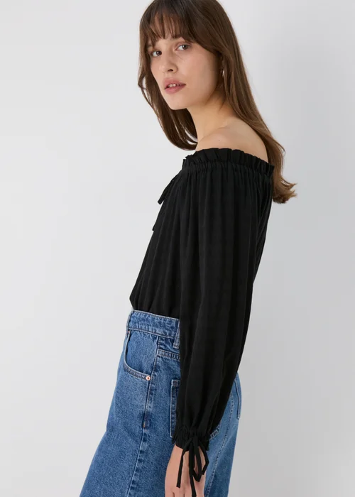Black Tie Neck Bardot Top - 8 Image 2