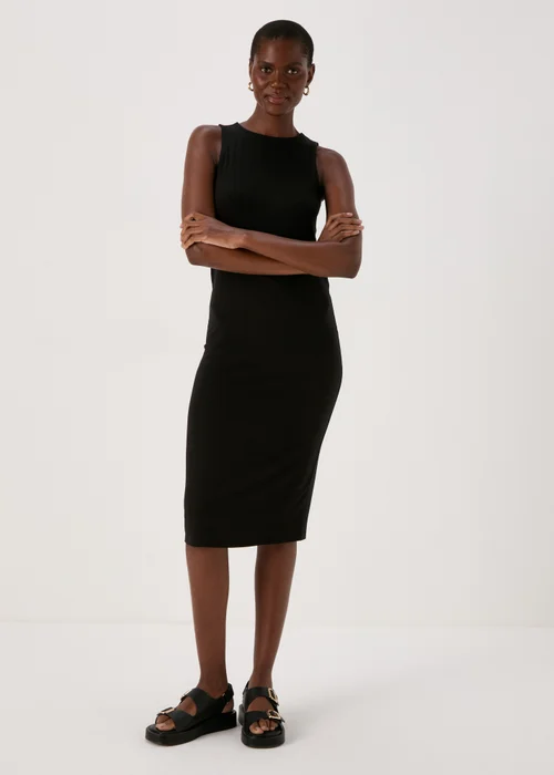 Papaya Petite Black Racer Ribbed Midi Dress - 6 Image 1