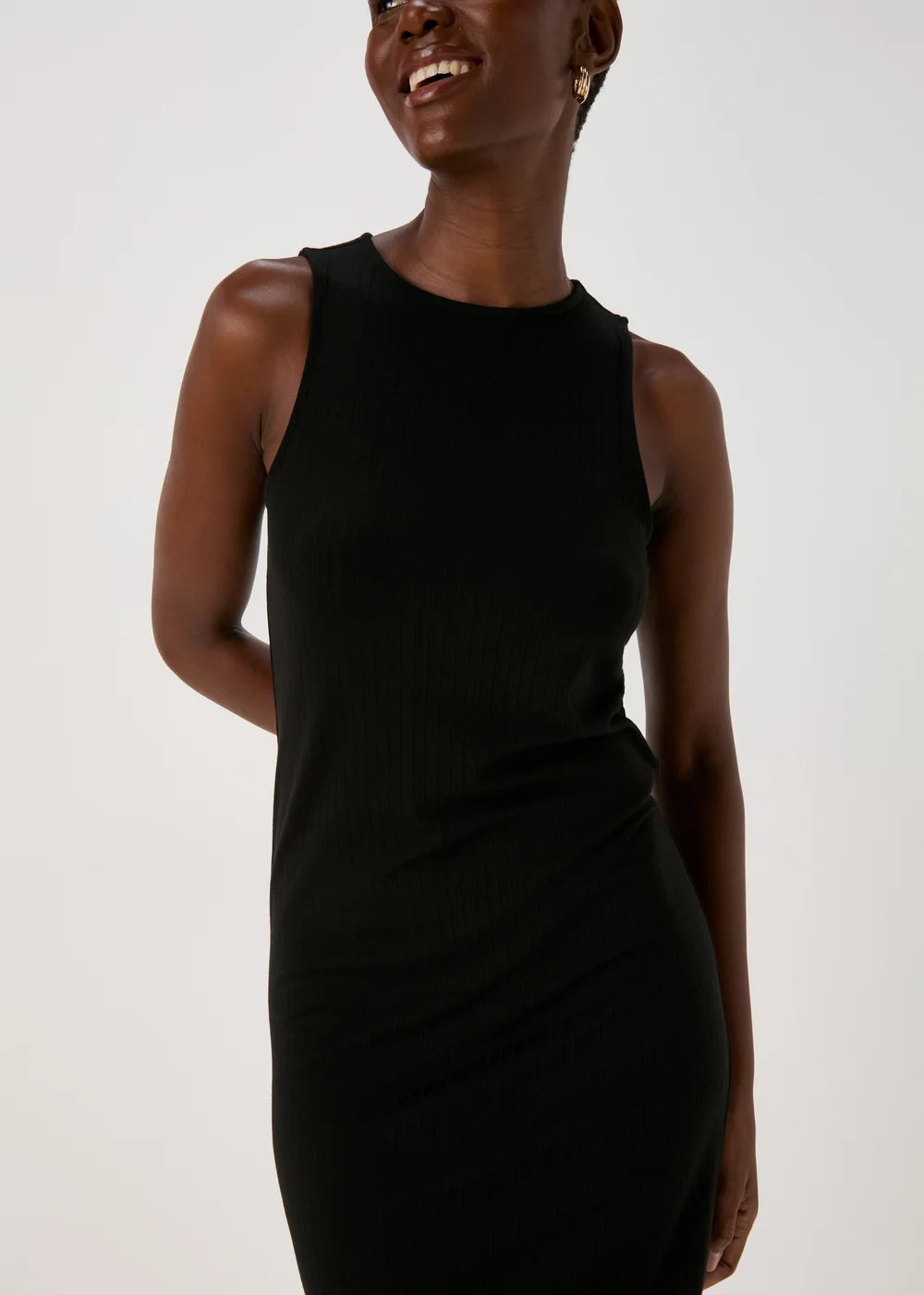 Papaya Petite Black Racer Ribbed Midi Dress - 6 Image 3