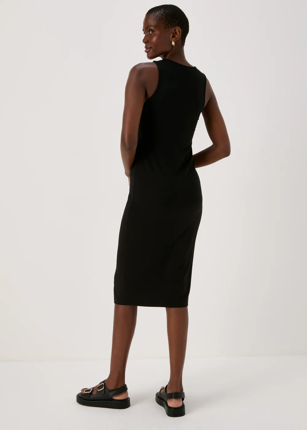 Papaya Petite Black Racer Ribbed Midi Dress - 6 Image 2