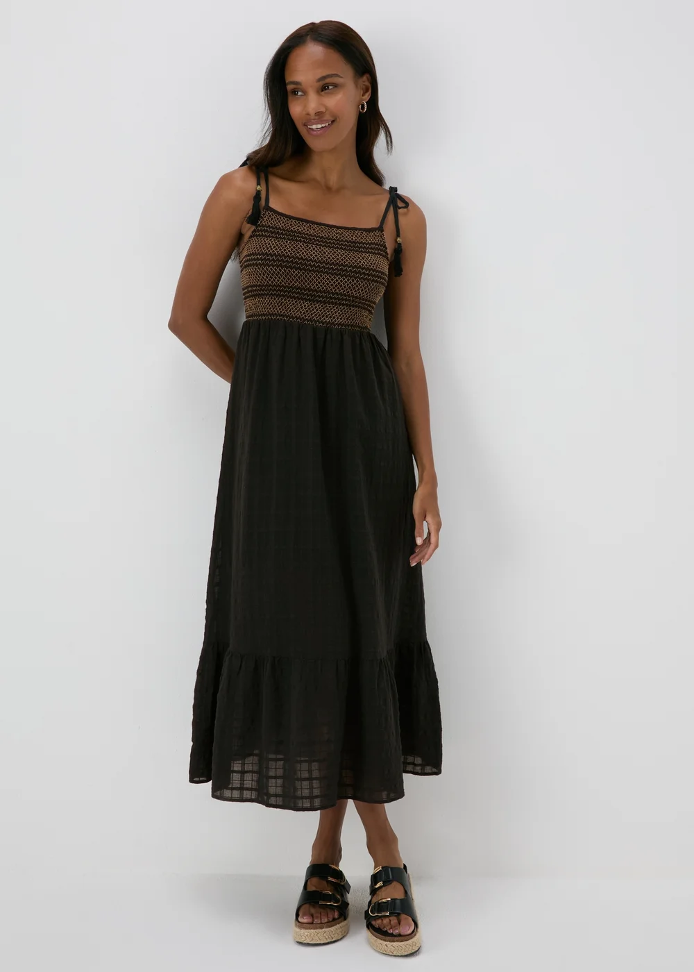 Black Shirred Cami Midi Dress - 8 Image 4